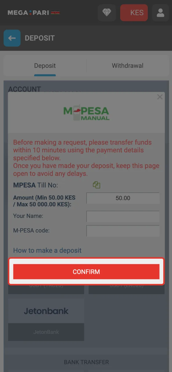 Confirm Megapari payment and await balance update.