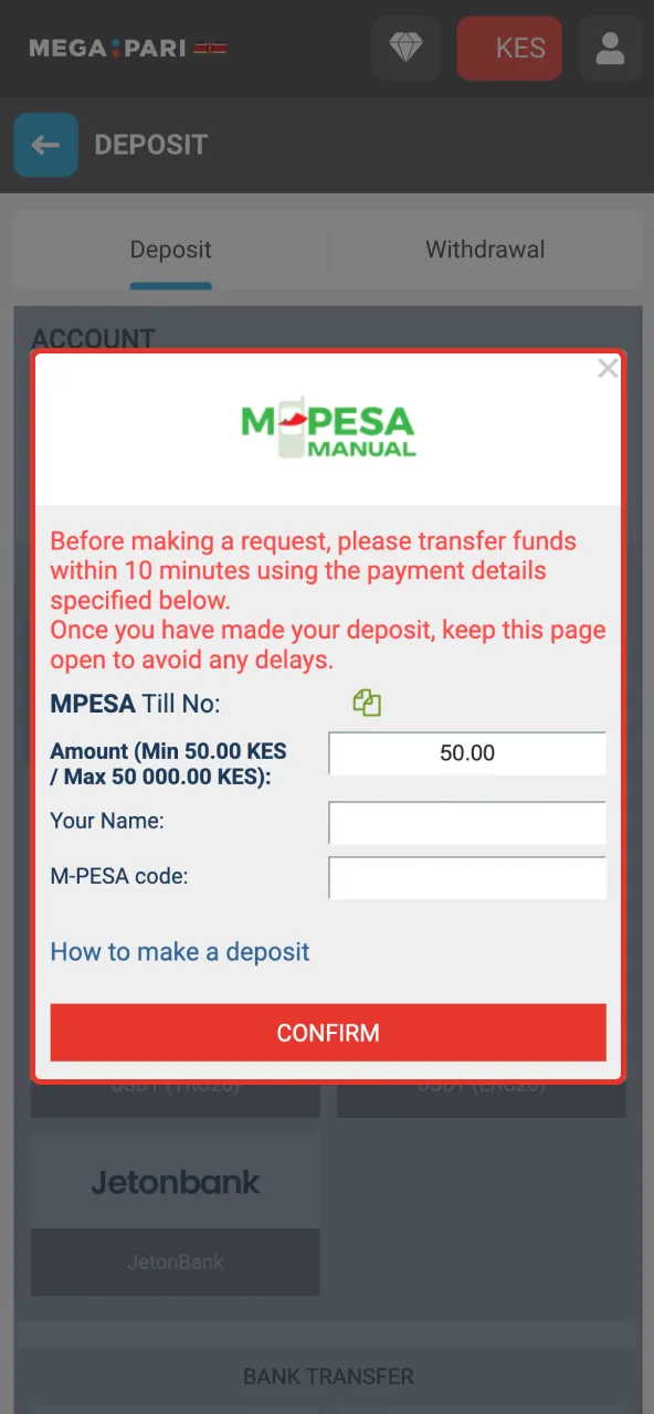 Input valid Megapari amount for successful top-up.