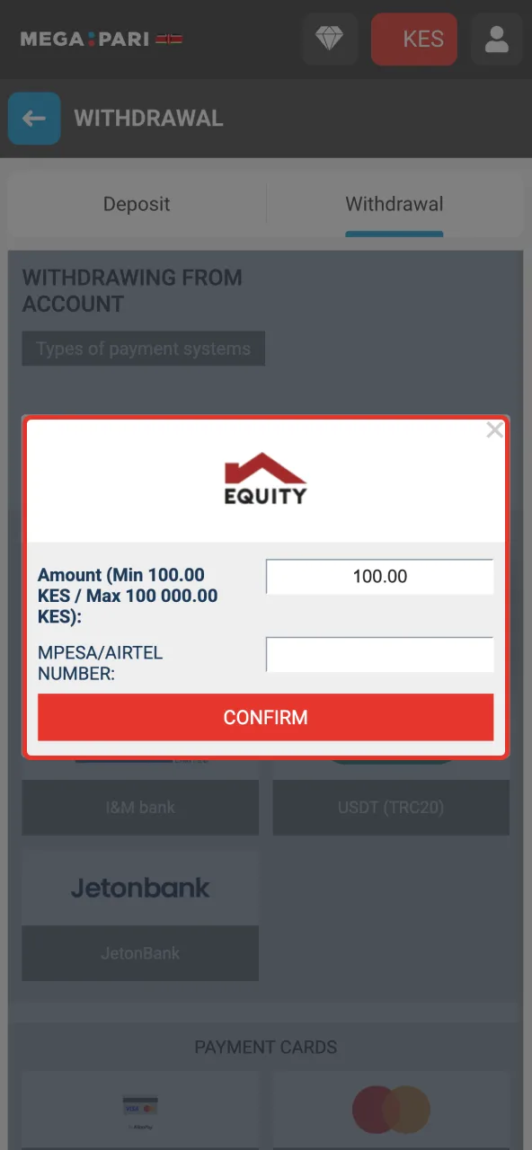 Finalize Megapari cash out with wallet input.