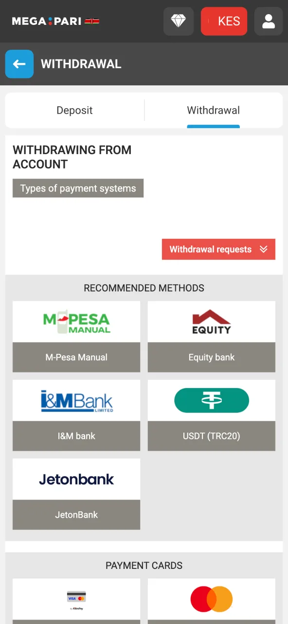 Select Megapari withdrawal method and enter valid amount.