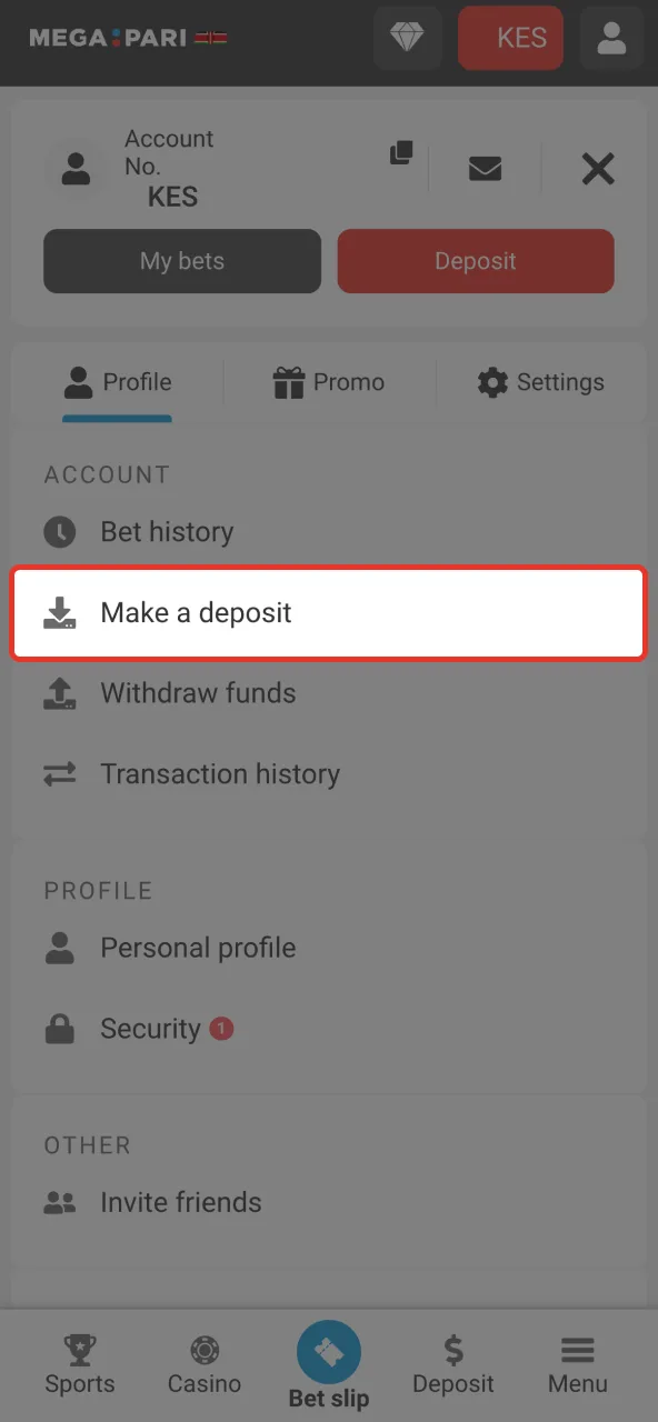 Start funding your Megapari account now.