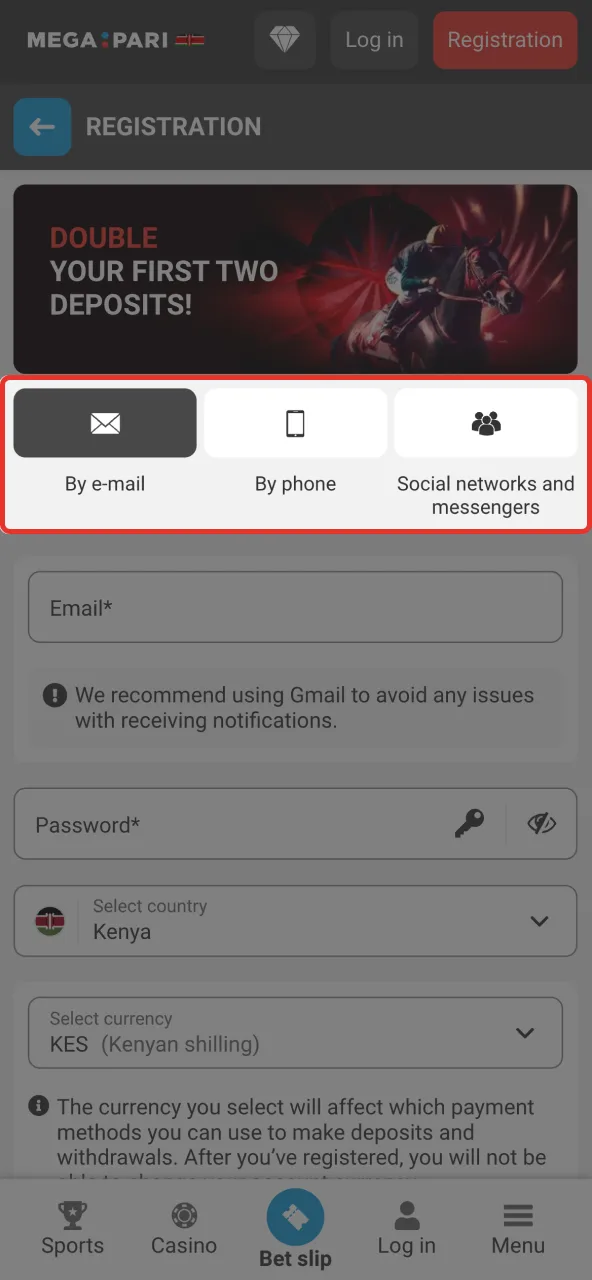 Pick your Megapari account creation method.